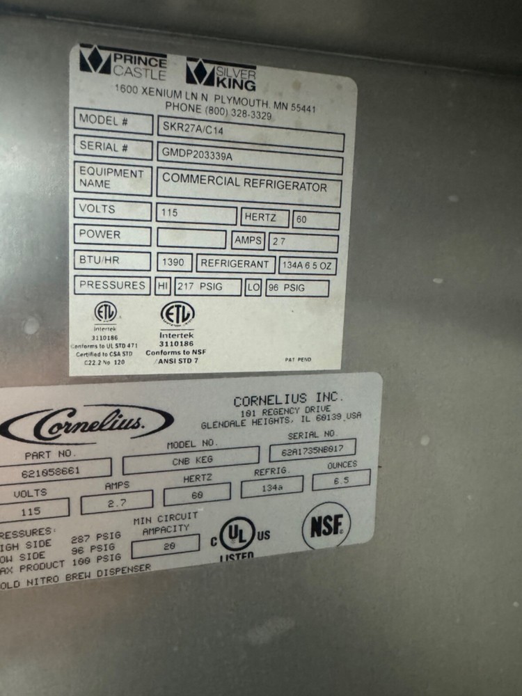 Cornelius Single Tap Cold Nitro Brew Kegerator