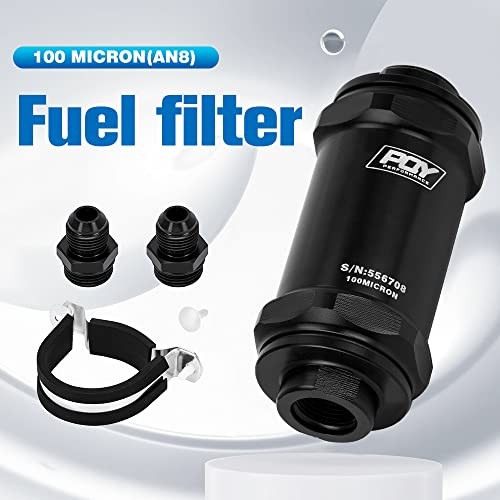 Inline Fuel Filter E85 Ethanol With 100 Micron Stainless steel element AN8 black