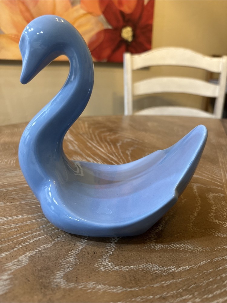 Postmodern Blue Ceramic Swan Dish