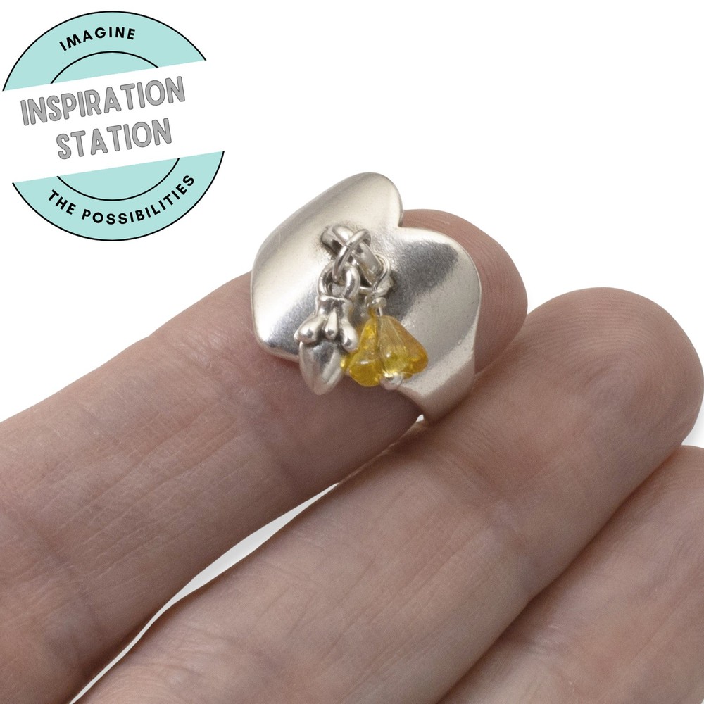 Silver Heart Ring with Charm Loop: Adjustable DIY Ring Base 2-Pack Set