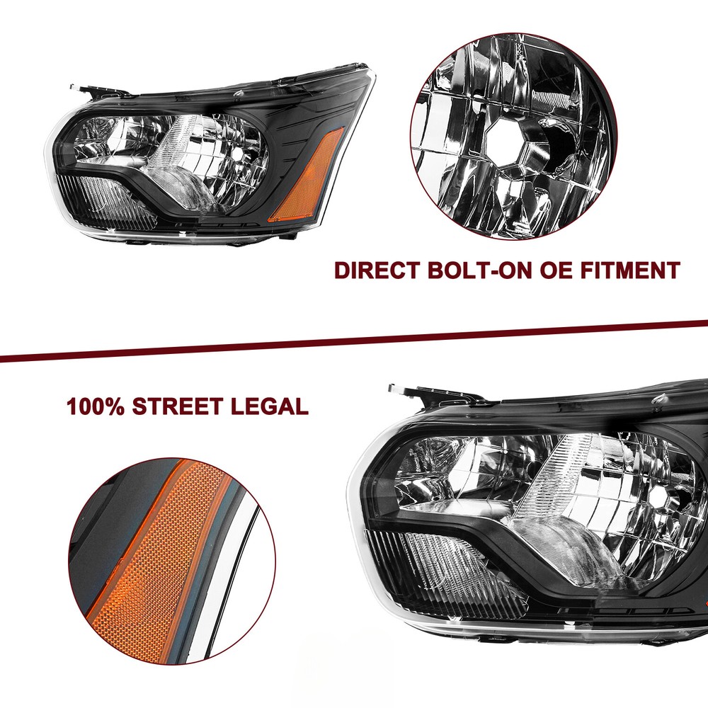 For 2015-2023 Ford Transit Headlight Assembly Black Driver&Passenger Side Pair