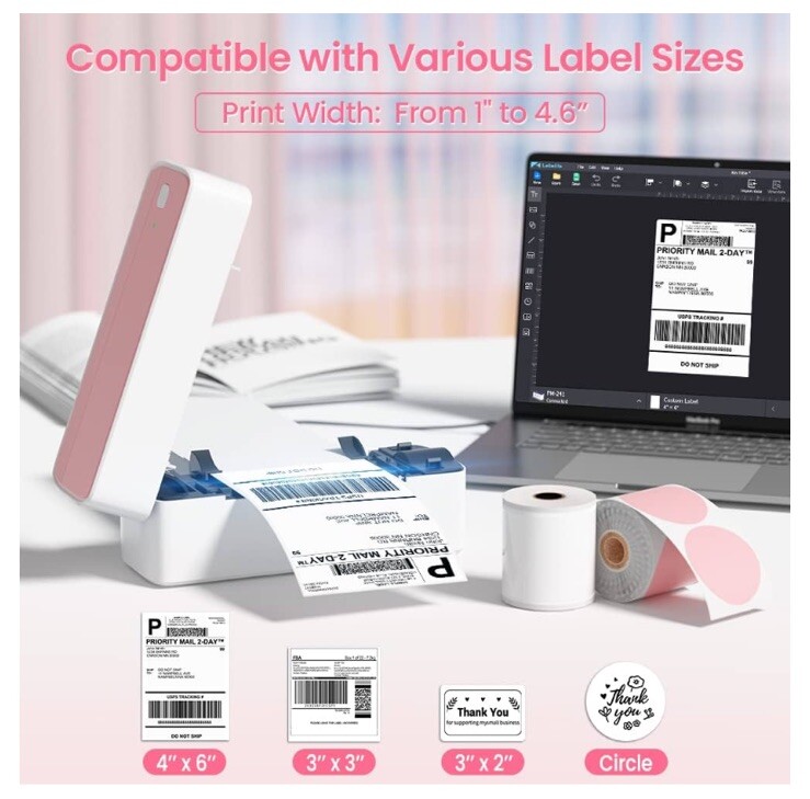 Logistics Label Printer PM-241-BT Pink White NEW Bluetooth