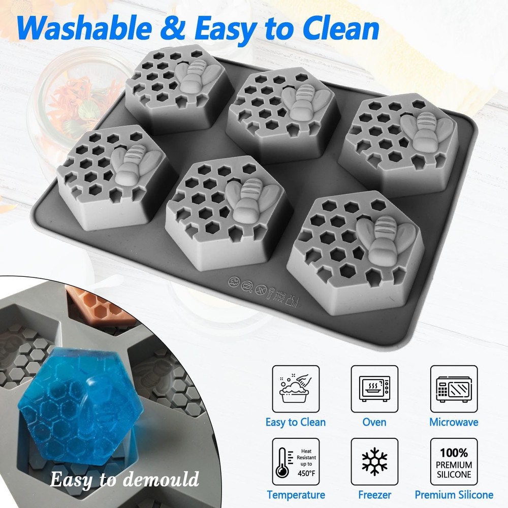 (More Styles Optional) 3 Pack Bee Soap Silicone Molds Set, Oval, Rectangular ...