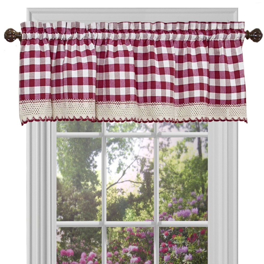Window Curtain Valance Drape Checked Plaid Gingham Kitchen (58" W x 14" L)