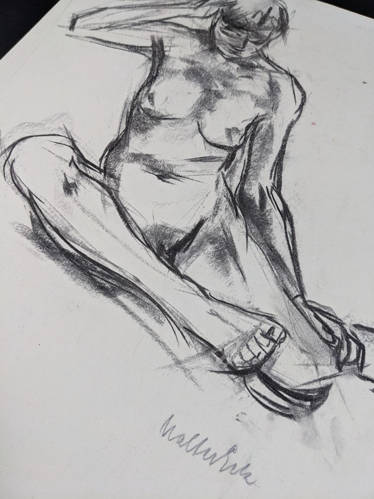 Walter Eck, female nude, drawing, autographed
