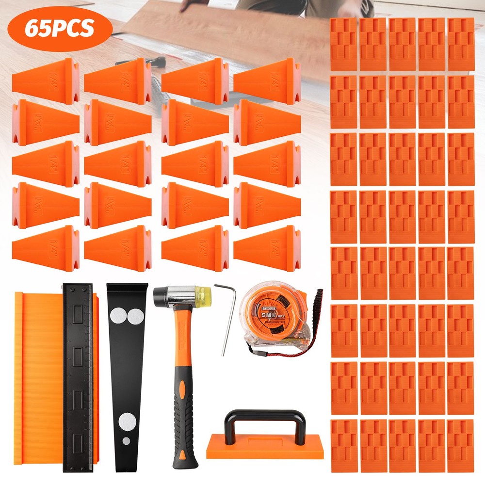 65Pcs Flooring Installation Tools Kit with Tapping Block,Pull Bar&Contour Gauges