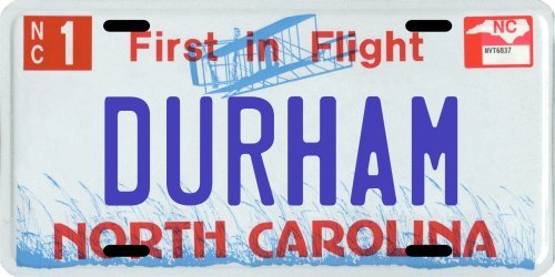 Durham North Carolina Aluminum License Plate