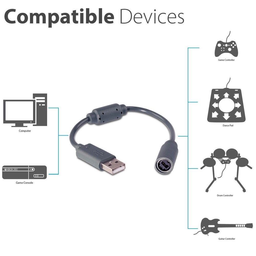 USB Breakaway Dongle Cable Cord Adapter For Xbox 360 PC Wired Controller