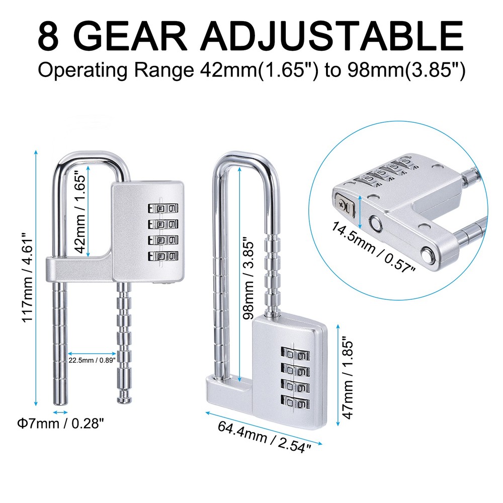 Cabinet Password Padlock Adjustable Long Shackle Lock 4 Digit Combination Silver