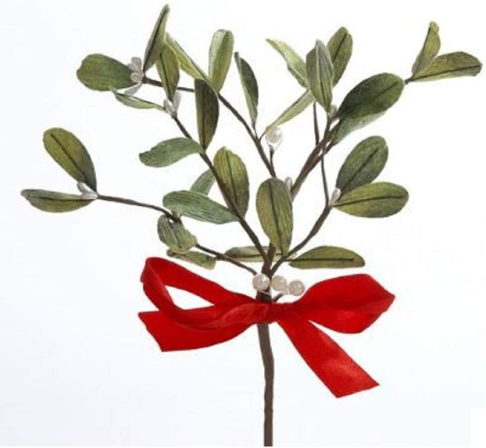 Artificial Mistletoe Pick with Red Bow