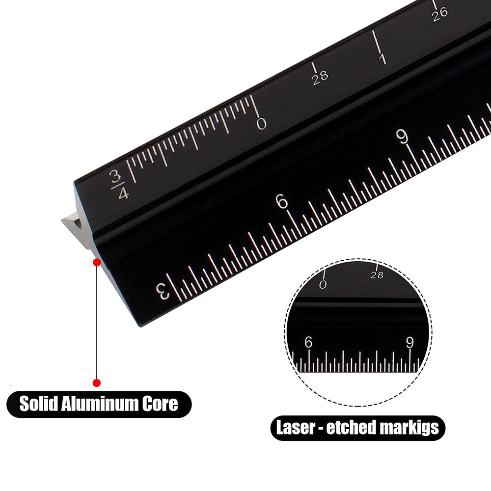 12" Architectural Scale Ruler, Aluminum Scale, Triangular Ruler, Scale Ruler for