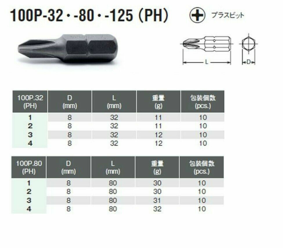 KOKEN Tool 5/16 Impact Driver Bit PH 1 32mm