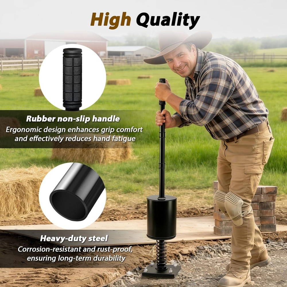 Heavy Duty Tamper Tool, Fillable Steel Base, Buffer Spring, Adjustable Handle