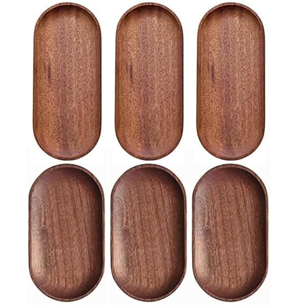 6-Pack Solid Wood Serving Platters Trays Natural Wood Edge Rectangular SET OF 6