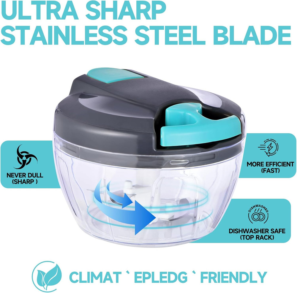 Manual Food Processor Vegetable Chopper, Portable Hand Pull String Garlic Mincer