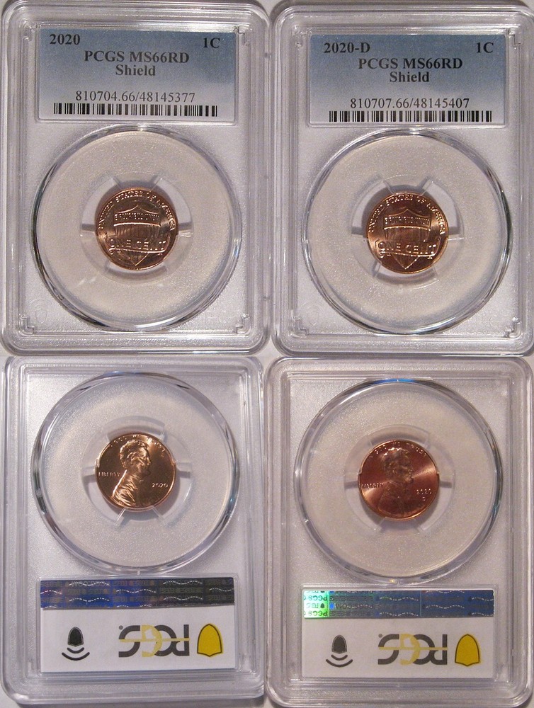 2020 P & D Lincoln SHIELD Cent 2 Coin Set 1c PCGS MS66RD