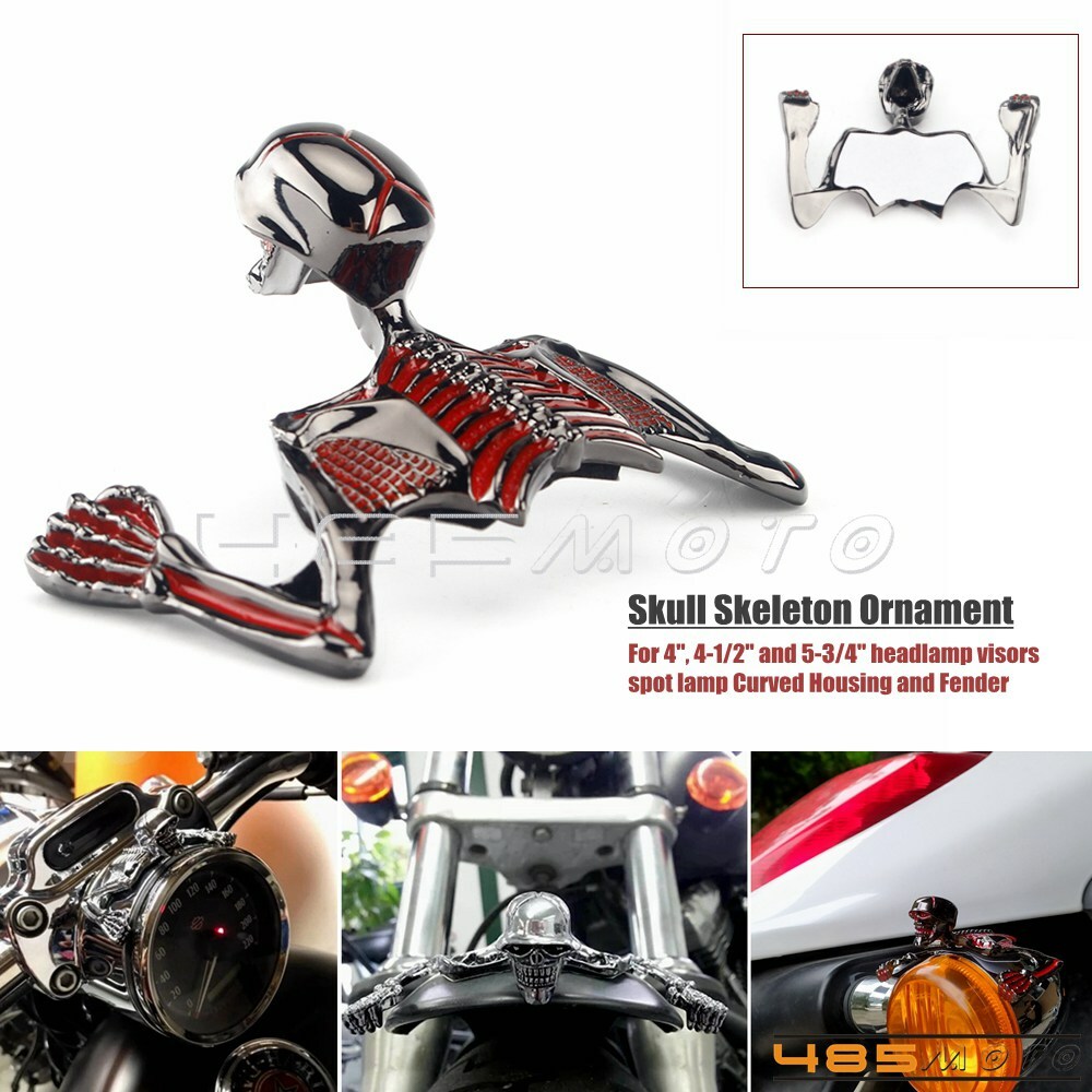 Motorcycle Small Front Fender Headlight Visor Ornament Skull Skeleton Decorative