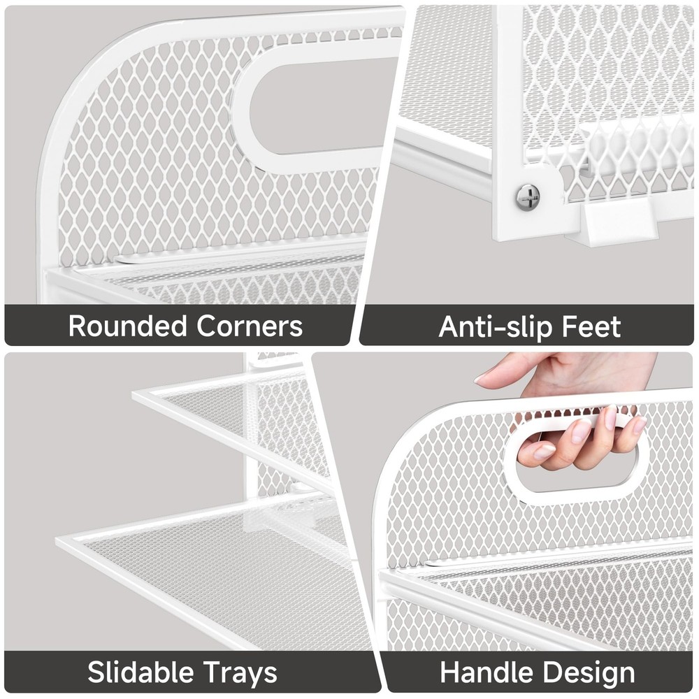 5-Tier Stackable Paper Organizer with Handle, White Metal Mesh Desk Organizer...