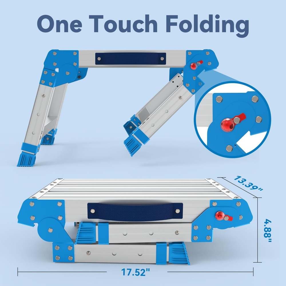 600lbs Work Platform, Foldable Step Stool with One-Click Folding and 3 Adjust.