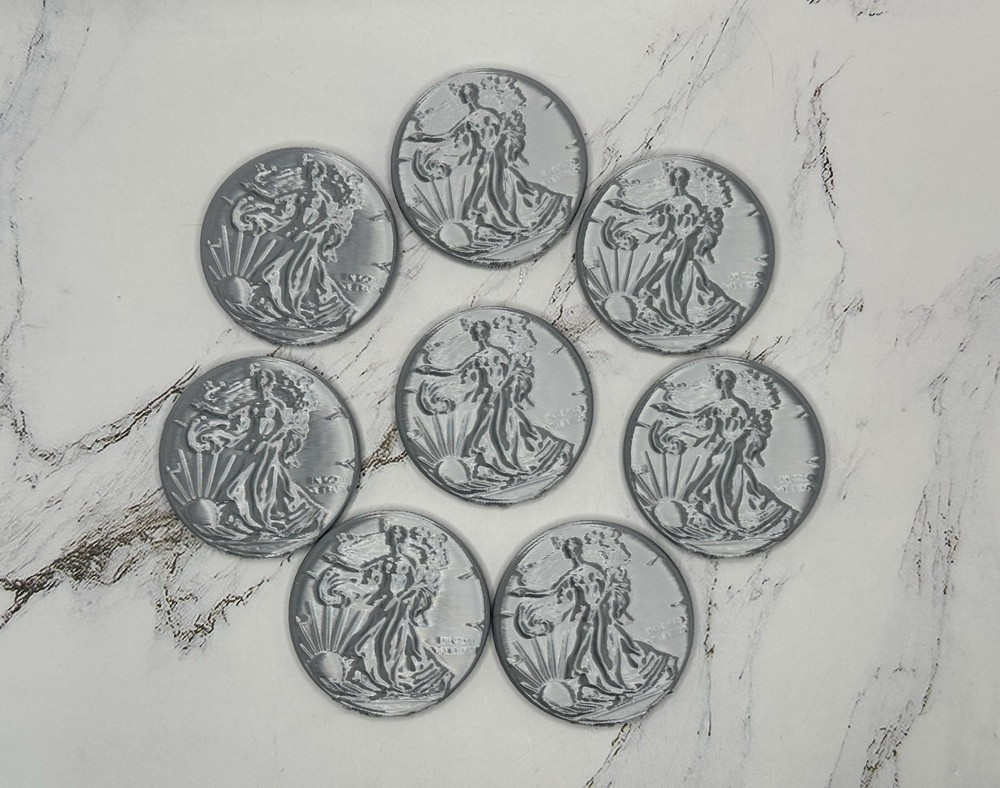 8pc Silver Eagle Style Coin Set | Faux Bullion Rounds Display Props Silver Stack