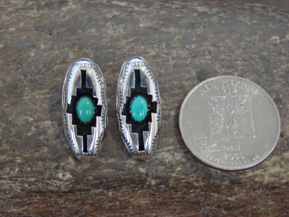 Native American Sterling Silver & Turquoise Shadowbox Post Earrings - Perry