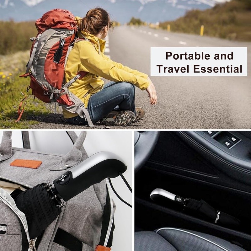 Windproof Automatic Compact Travel Umbrella Large Canopy Ergonomic Handle New
