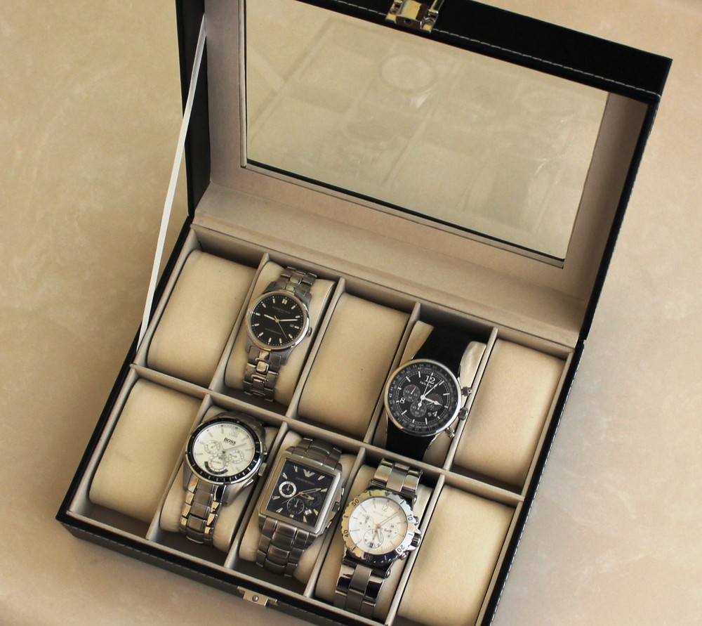 Personalized Black Watch Storage Box with Initial
