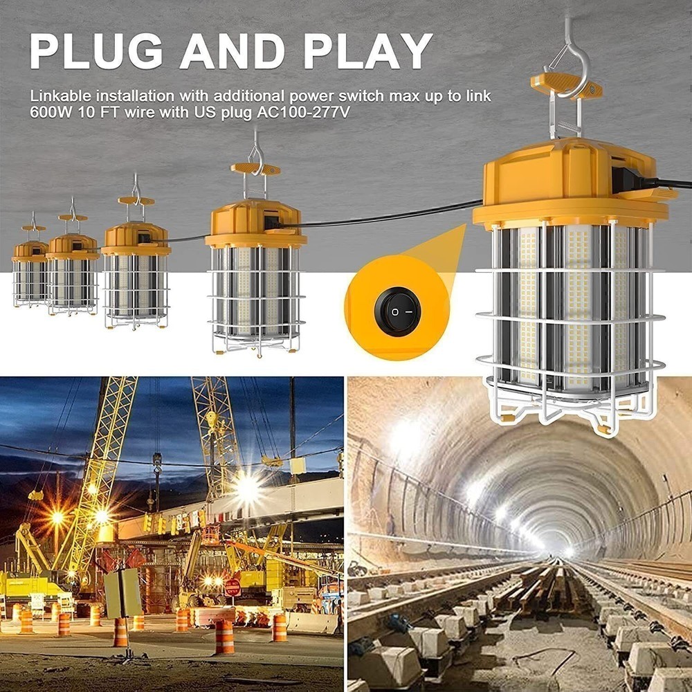 LED Temporary Work Light 100W 5000K Hanging Work Construction Lighting with Plug