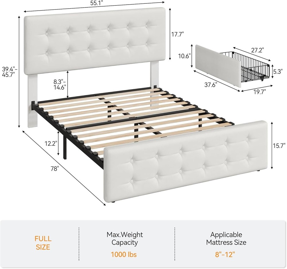 💯💯Full/QUEEN Bed Frame 4 Storage Drawers Headboard Upholstered Platform Leathe
