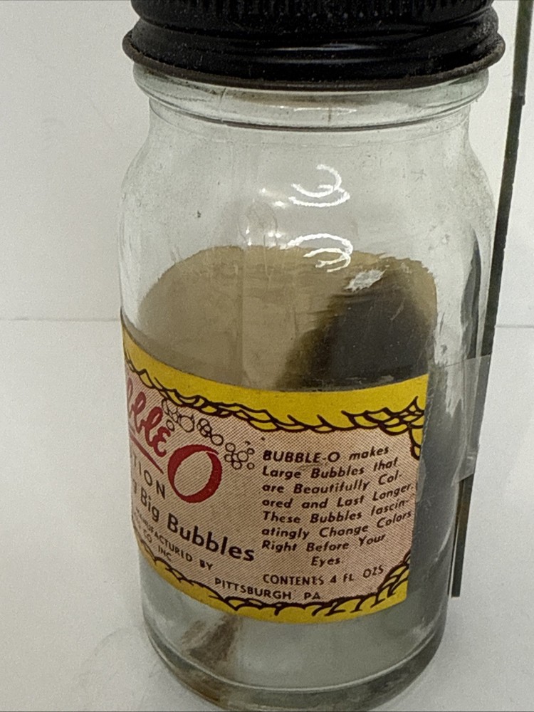 Vintage Bubble O Bubble Making Solution Glass Bottle w/ Plastic Blower