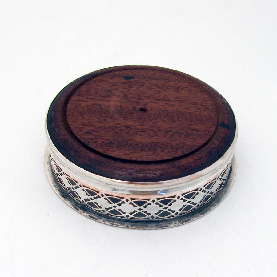 Silver Plated Openwork Wine Coaster Wooden Base