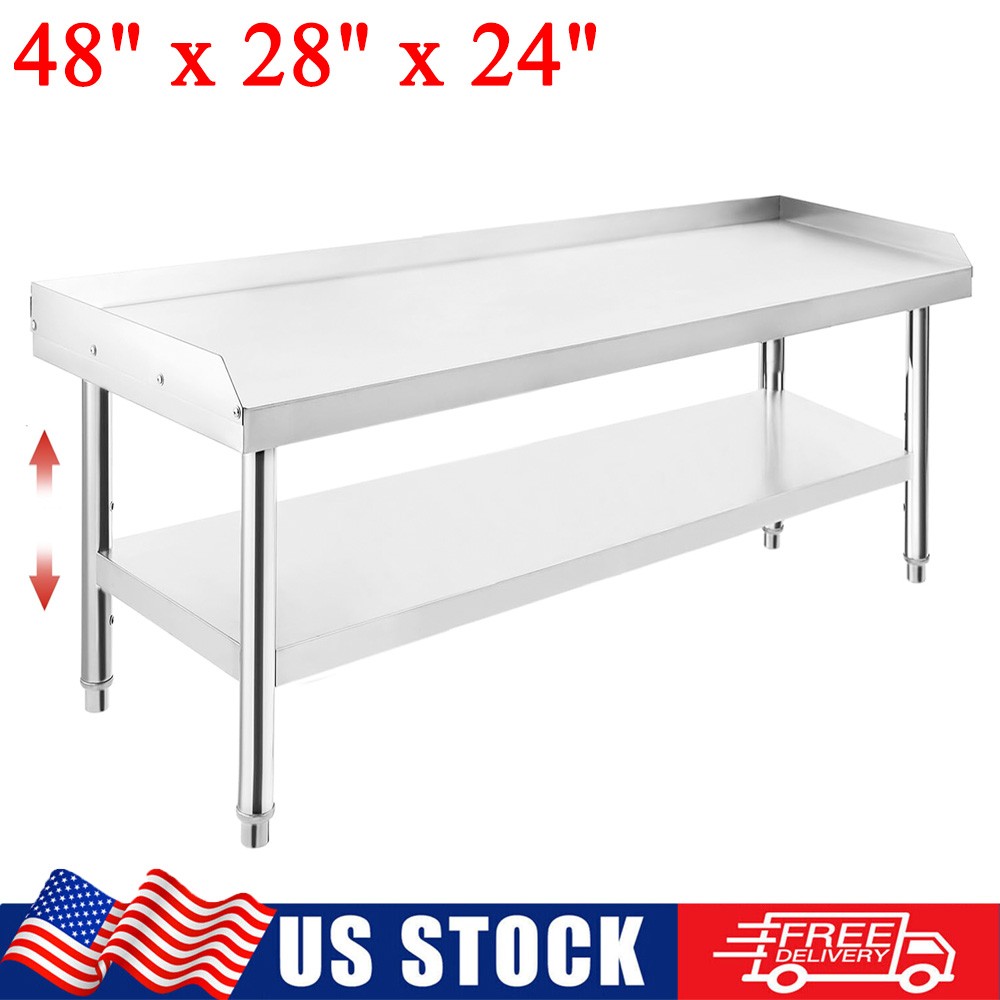 48"x28" Stainless Steel BBQ Grill Stand Kitchen Work Prep Table w/ 2" Backsplash