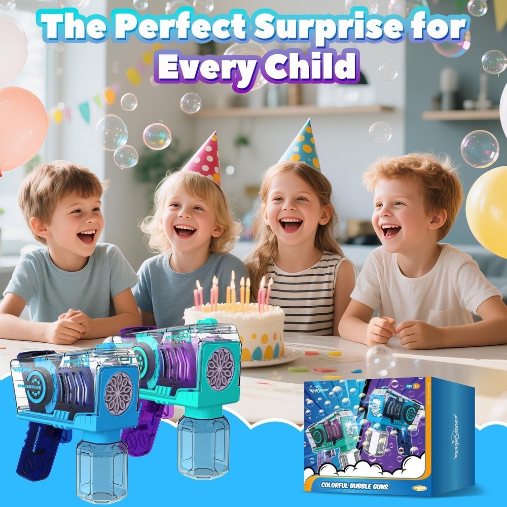EagleStone 2 Pack Kids' Bubble Guns, Automatic Bubble Machines with 10-Hole W