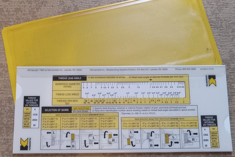 Kennametal Threading Calculator with Plastic Sleeve