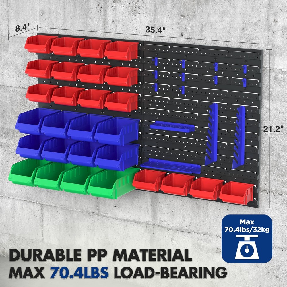 WORKPRO Pegboard Organizer Wall Mounted, 44PC Tool Storage Rack with Bins and...