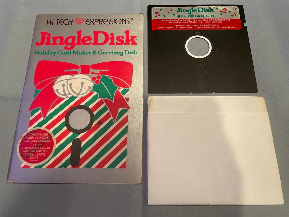 JINGLE DISK - Atari 400/800/C64/128 Computer Software Hi-Tech 5.25" Disk TESTED!