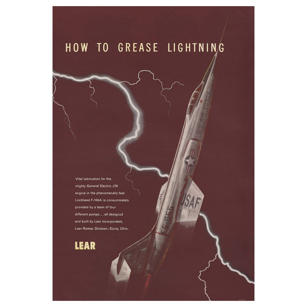 1956 Lear: How to Grease Lightning Vintage Print Ad