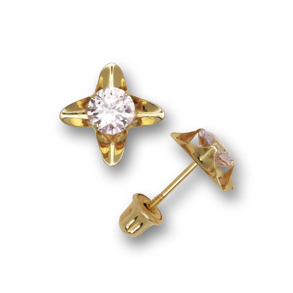 14k Yellow and White Gold Cz Stud Earrings