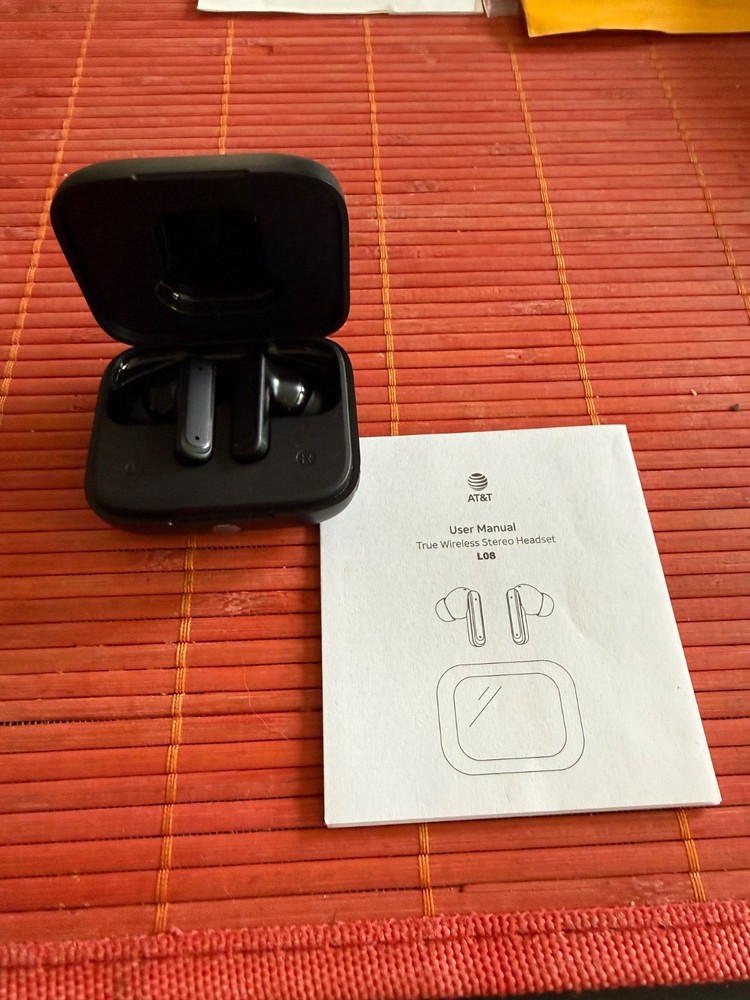 AT&T Essentials Link True Wireless Stereo Headset with a touch screen case