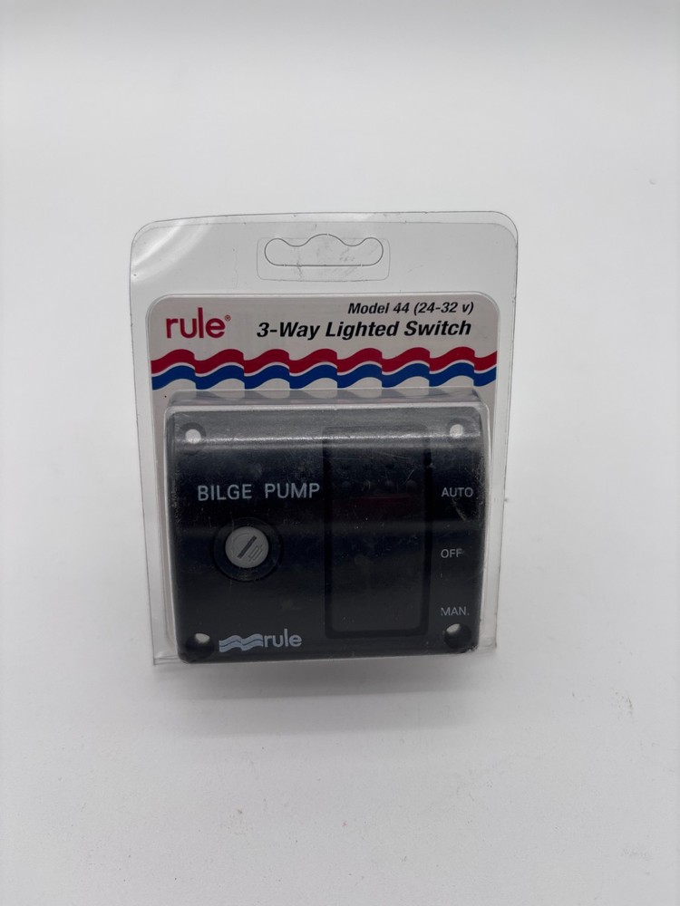 Rule Model 44  24V - 32V, Fused 3-Way Lighted Marine Bilge Pump Switch Panel.
