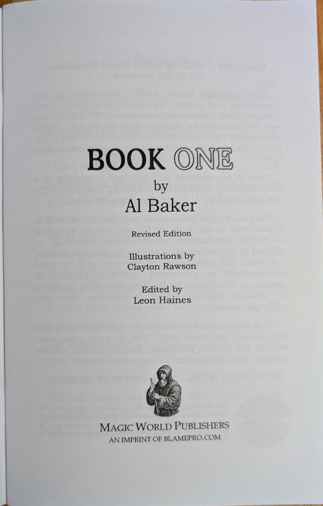 Book One by Al Baker (Al Baker's first book!)