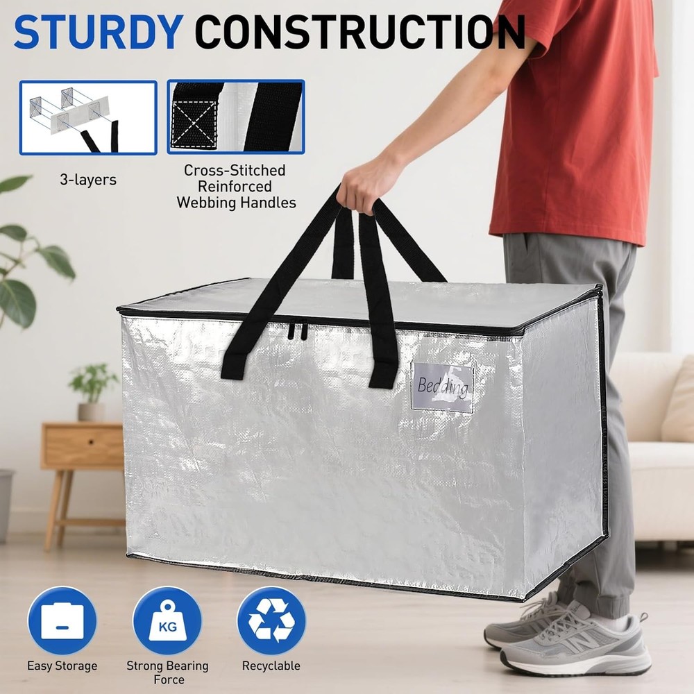 4Pack 100L Moving Bags with Handle & Zipper for Packing,Moving,Storage,Fold Flat