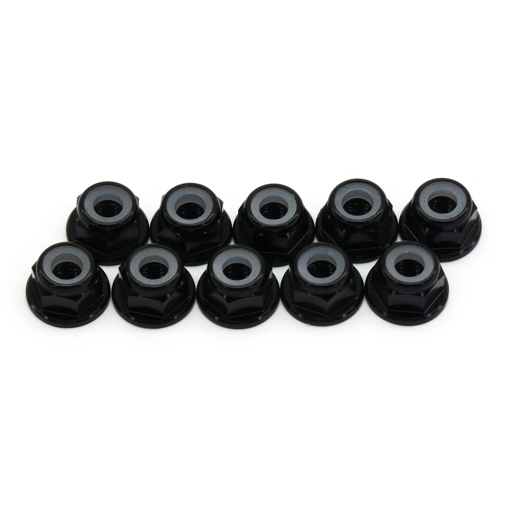 10pcs M5 Flange Locking Hex Nuts Nylon Insert Anodized Aluminum (Black)