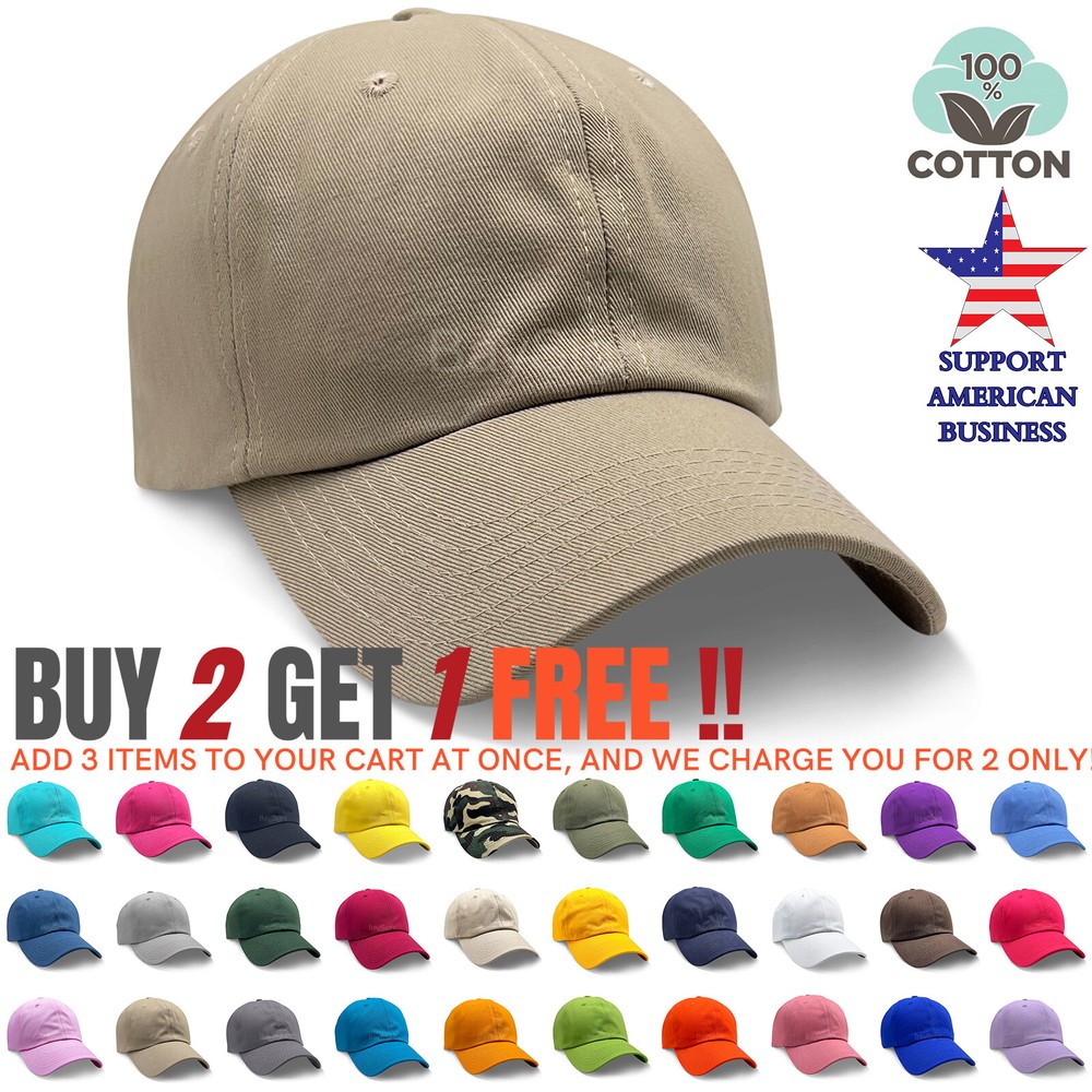 100% Cotton Washed Dad Hat Adjustable Baseball Cap Plain Solid Unisex One Size