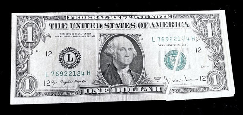 1977-A Error $1 Dollar FRN-Gutter Fold And Off Centered
