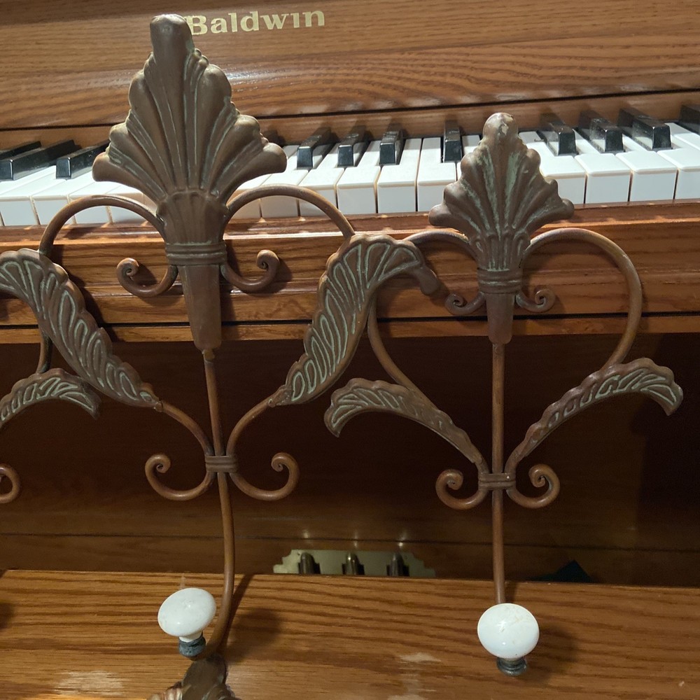 2 Antique Vintage Copper Coat Rack Hook Ornate White Knobs