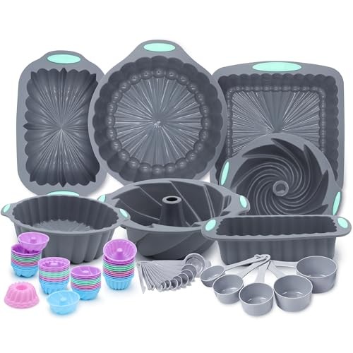 72 Pieces Silicone Bakeware Set, Nonstick Baking Pans 72 Pcs Bakeware Sets