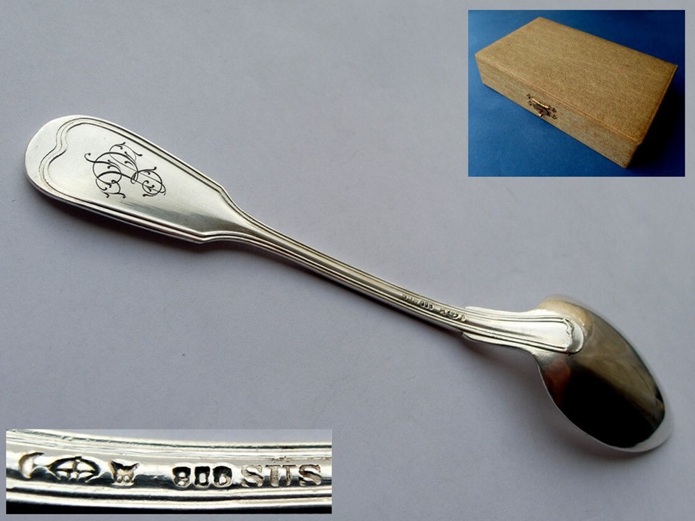 Set, 6 Tea Spoon, Thread Augsburger, Sus , 800er Silver, Um 1900 E558