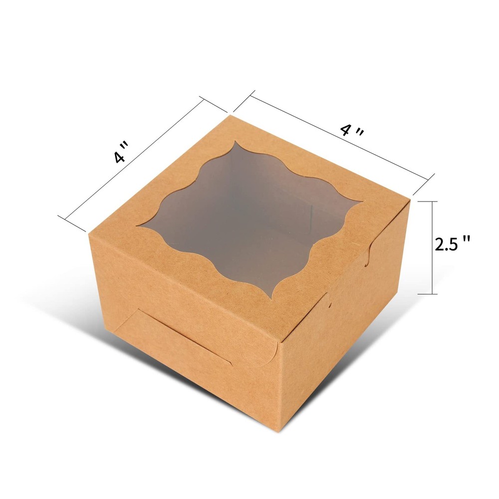 Brown Bakery Boxes with Window 60 Pack for Cupcakes Cookies & Pastries