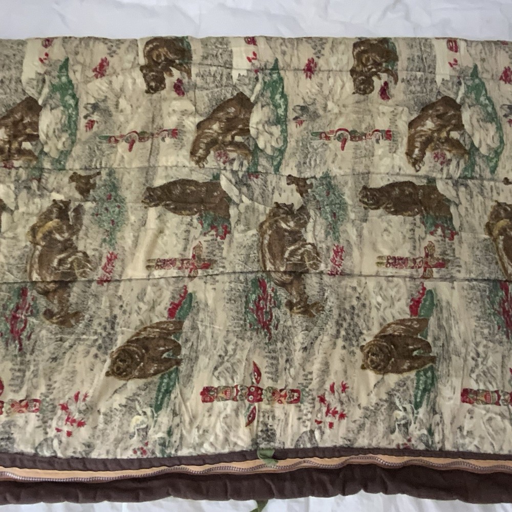 Vintage 70’s Bear Print Reversible Sleeping Bag Cabin/Camping Rectangular Zip
